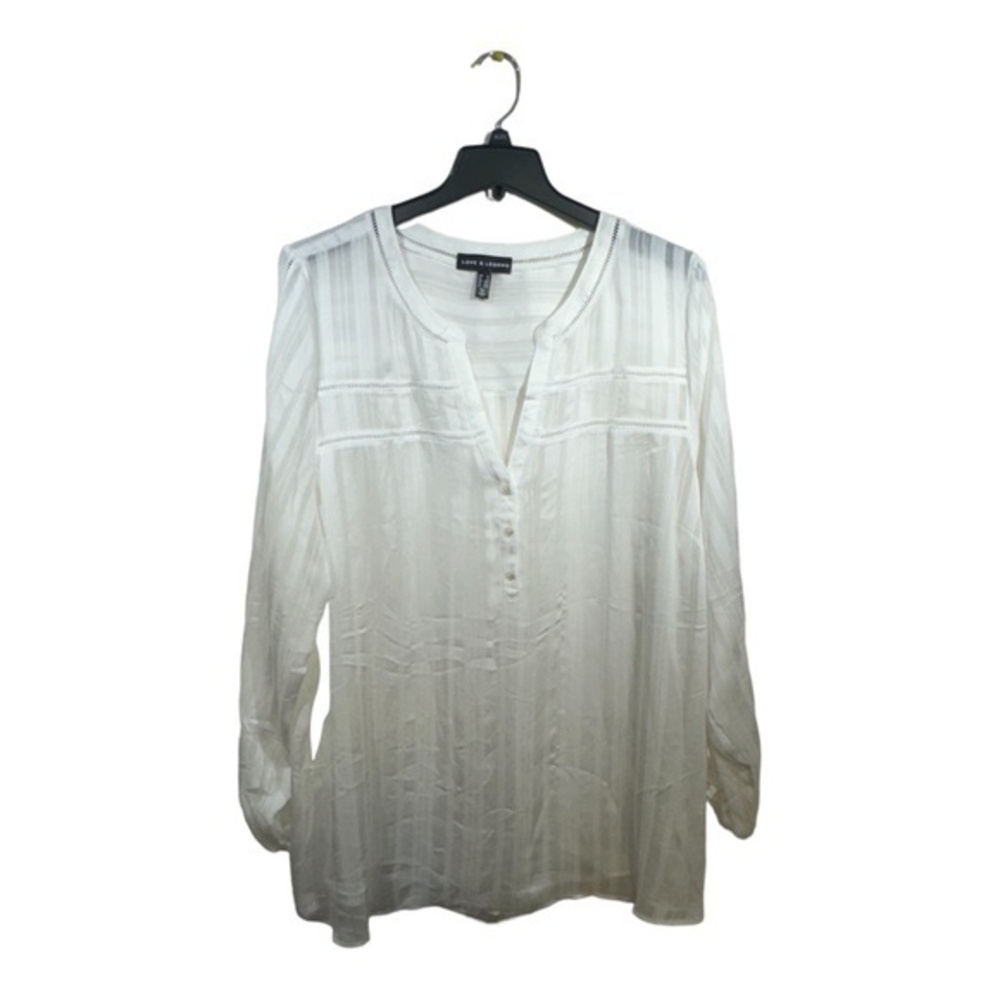 Love & Legend Womens Button Down Blouse Sheer White Collared Size 4X
